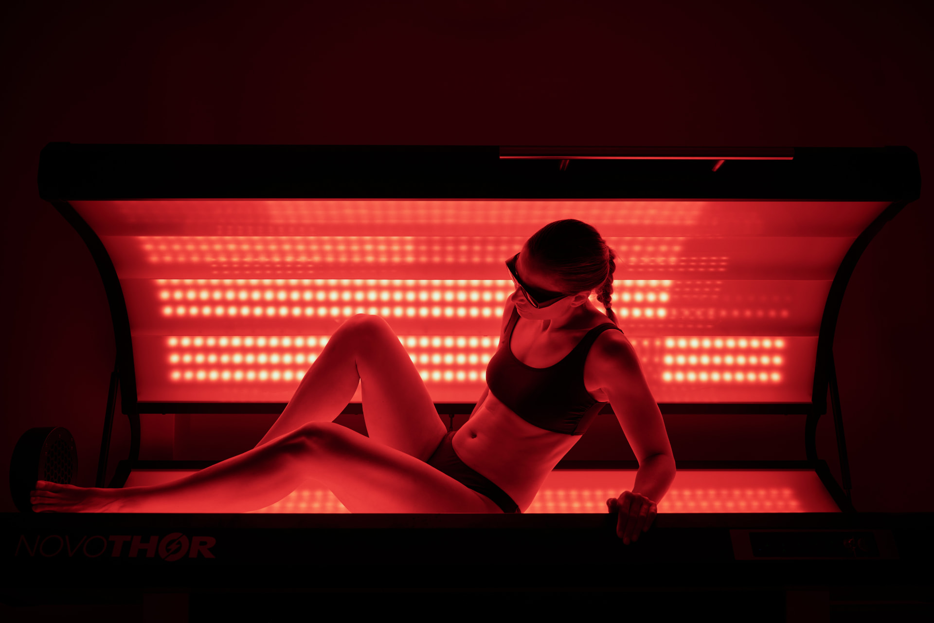 Séance de photobiomodulation en lumière rouge dans le département human performance